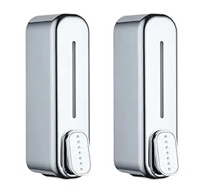 Abs Wall Mounted Shampoo Sanitizer Lotion Hand Dish Wash Gel Liquid Soap Dispenser for Bathroom Kitchen Pack of 2 (350 Ml, Chrome)