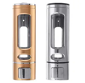 BATH GURU Abs Wall Mounted Shampoo Sanitizer Lotion Hand Dish Wash Gel Liquid Soap Dispenser for Bathroom Kitchen Pack of 2 (400 Ml, Copper & Chrome)