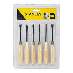 STANLEY STHT16120-8 1/4'' 6-Piece Wood Carving Chisel Set for DIY and Professional use (Brown)