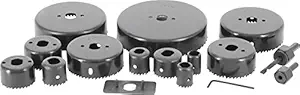 16 PC Hole Saw Set KIT with 12 Carbon Steel Cups for Cutting Accurate Holes in Wood Drywall Plastic PVC and Soft Materials
