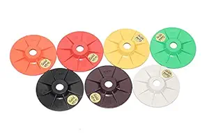 Diamond Polishing Pads for Glass, Granite, Marble, Concrete & Stone Wet/Dry 4 Inch Grinder, Grit# 0-6, 7 Pc, Clear