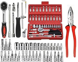 46-in-1 Socket Set Multi Purpose Tool Kit w/Wrench & Precision Sockets - Durable & Convenient in Carrying Tool Case
