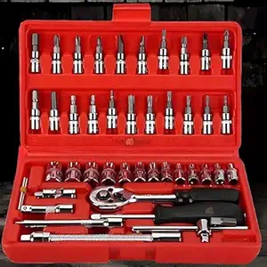 IDEA CHASERS? 46 Pieces 1/4 Inch Screw Driver Socket Wrench Set With Socket Set and Hand Tools set for Auto Repairing and Household (RED)