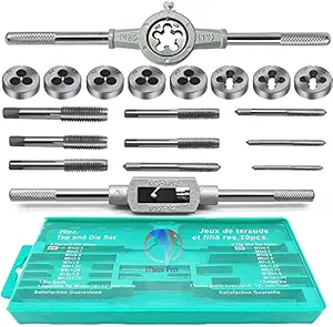 20Pcs Metric & SAE Screw Thread Dies and Taps Wrench Kit - Premium Carbon Steel Threading Tool Set for Precision Thread Cutting and Repair - Complete Threading Solution for Automotive
