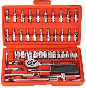 46 in 1 Pcs Tool Kit & Screwdriver Set With Socket Wrench - Multi Purpose Combination Tool Case, Precision Chrome Vanadium Steel