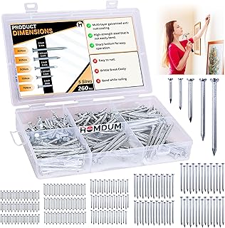 Homdum Assorted Hard Steel Concrete Nails (1?-1??-2?-2?? -3?) Pack contains 260 Pcs of 5 sizes (5 Sizes)