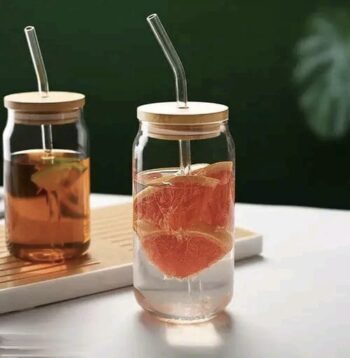 Glass Mug with Glass Straw for Shakes