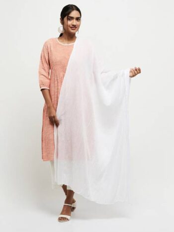 Pure Cotton Solid White Women Dupatta