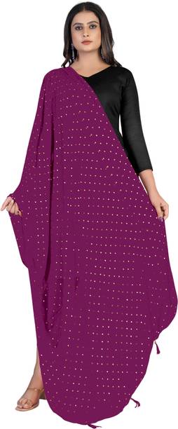 Chiffon Embellished Purple Women Dupatta