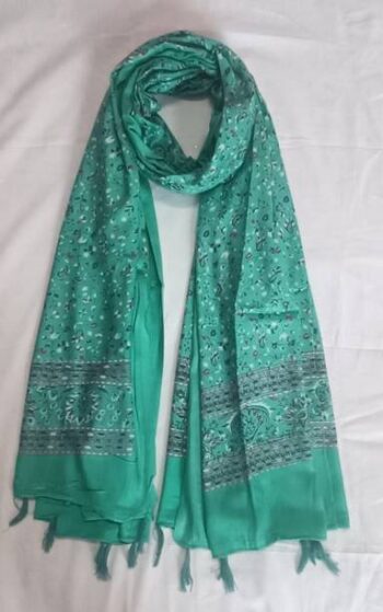 Cotton Blend Printed Light Green Women Dupatta