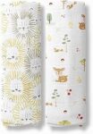 haus & kinder Jungle Collection 100% Cotton Muslin Swaddle Wrap for New Born Baby Boy and Girl, Soft Swaddle Cloth for New Born Set, Baby Swaddle Wrap for New Born, 100x100cm, 2Pcs (Lion - Woodland)