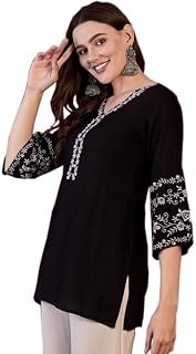 MAHIRA'S Comfort Short Kurti for Women | Indian Women's Tunics Tops | Rayon Top with 3/4 Designer Sleeves | Kurta Shirt Top for Ladies