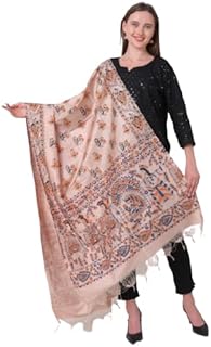 Stylish Hand Block Madhubani Printed Tussar Muga Silk Dupatta for Womens & Girls | Lightweight & Comfotable Traditional Dupatta