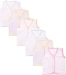 Soft Premium Front Button Sleevless Cotton Jhabla for New Born Baby Combo Set of 6 (0-6 Months) White