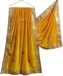 Women Wedding Velvet Dupatta Embroidery Golden Work Stole/Shawl With Side lace Fashionable And Stylish Dupatta Free Size (Pack Of 1)