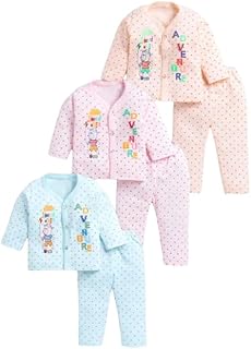 Baby's Boy's Girl's 100% Cotton Button Shirt with Pyjama Pant Set of 3 Full Sleeves New Born Baby Clothes