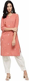Women Cotton Embroidered Straight Kurta