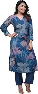 Women's Rayon Viscose Straight Printed Kurta with Pant