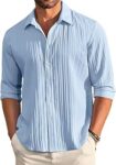 Men's Casual Button Down Shirts Long Sleeve Linen Shirt Fashion Textured Beach Summer Shirts