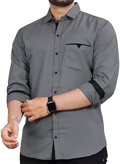 Men's Regular Fit Solid Soft Touch Cotton Casual Shirt with Pocket Design with Spread Collar & Full Sleeves