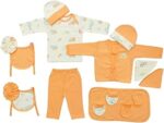 My Tiny Wear 14 Pieces Full Sleeves New Born Baby Gift Set, Infant Gift Set, Cotton Clothing Set for Boys and Girls (0-3 Months) (Orange)