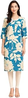 SkyBlue, White Flower Printed Women Kurti