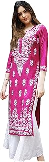 Women's Rayon Blend Straight Chikankari Embroidered Kurta