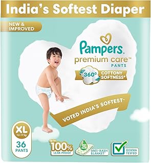 Pampers Premium Care Pant Style Baby Diapers | Extra-Large (XL size) | 36 Count | Voted India's Softest | All-in-1 with 360 Cottony Softness Diapers | 12-17kg