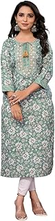 Cotton Calf Length Embroidered Straight Kurti | Kurta for Women