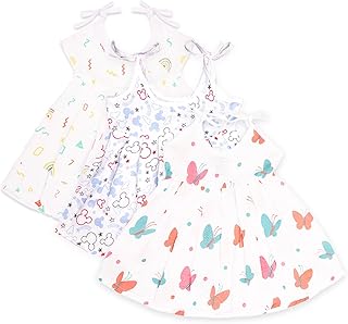 100% Extra Soft Muslin Cotton Fabric Baby Girls Frock For Summer wear, Nightwear | Multipack Combo | Tiger, Space, Butterfly, Mickey, Cute Chick, Rainbow Print Size (0-3 Months to 9-12 Months)