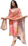 Women's Casual Cotton Blend Floral Printed V Neck Straight Traditional Suit Salwar with Dupatta || Matching Kurta Pant Sets || Festive Ethnicwear