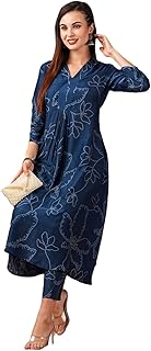 Women's Rayon Blend A-Line Printed Kurta with Pant