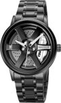 Men's Spinning Car Wheels Rolling Creative Fashion Watches for Men, Analog Watch Black Dial Zink Alloy Case Men's Watch, Black Color Stainless Steel Band, Rolling Wheel Gift Wristwatch - 1787