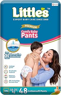Little's Baby Diapers XXL Size | Pants Style | 15-25 kg | 48 Count - Pack of 1 | Super Jumbo Baby Diaper with Leakage Guard, Wetness Indicator & 12 Hours Absorption