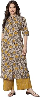 Women's Cotton Printed A-Line Kurta with Palazzo Pant Set