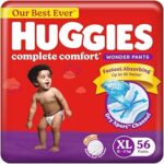 Huggies Complete Comfort Wonder Pants | Pant Style Baby Diapers XL Size, 56 Count | India's Fastest Absorbing Diaper, Patented Dry Xpert Channel, Ideal for 12 to 17 Kgs