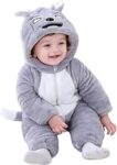 BRANDONN Unisex Baby Flannel Jumpsuit Panda Style Cosplay Clothes Bunting Outfits Snowsuit Hooded Romper Outwear (Grey Scars, 9-12 Months)