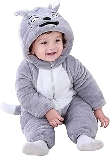 BRANDONN Unisex Baby Flannel Jumpsuit Panda Style Cosplay Clothes Bunting Outfits Snowsuit Hooded Romper Outwear (Grey Scars, 9-12 Months)