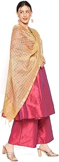 Women's Self Design Silk Blend Dupatta (DB2758_Gold_Free)