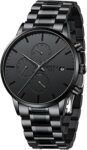 NNIBOSI Men's Watches Analog Minimalist Black Dial Watches for Men Business Chronograph Casual Watches with Stainless Steel Strap Date