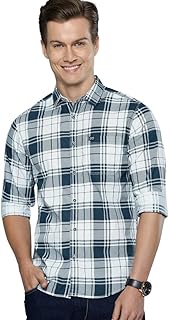 Men Slim Fit Checkered Full Sleeves Cutaway Collar Casual Shirt