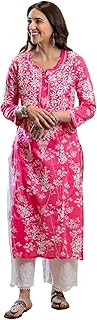 Women's Cotton Blend Chikankari Embroidered Straight Kurta Set