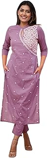 Cotton Blend Kurta Set for Women|Women Embroidered Kurta Set|Women Kurta Pant Set (K-34-38)