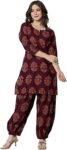 Women's Pure Cotton Printed Straight Kurta Set with Palazzo Pants - Ethnic Wear, Maroon