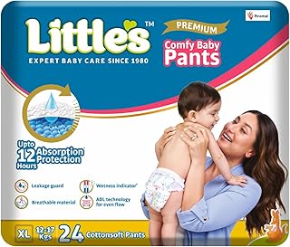 Little's Premium Baby Diapers XL Size (Extra Large) Pants Style | 12-17 kg | 24 Count - Pack of 1 | CottonSoft Baby Diaper with Leakage Guard, Wetness Indicator & 12 Hours Absorption