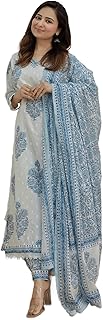 Women's Cotton Printed Floral Straight Kurta with Palazzo Pants and Dupatta