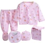 First Kick Presents New Born Baby Summer Wear Baby Clothes 5Pcs Sets 100% Cotton Baby Boys Girls Unisex Baby Cotton/Summer Suit Infant Clothes First Gift for New Born Baby
