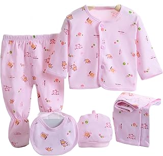First Kick Presents New Born Baby Summer Wear Baby Clothes 5Pcs Sets 100% Cotton Baby Boys Girls Unisex Baby Cotton/Summer Suit Infant Clothes First Gift for New Born Baby