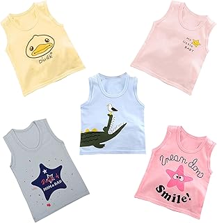 100% Cotton Unisex Sleeveless Kids Baniyan (Pack of 5) | Vests for Kids | Baby Vests | Sando | Upto 4 Years Boys & Girls | Summer Wear Banyan