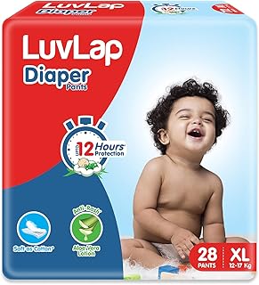 LuvLap Pant Style Baby Diapers, X-Large (XL), 28 Count, For babies of Upto 12-17Kg with Aloe Vera Lotion for rash protection, with upto 12hr protection, Diapers